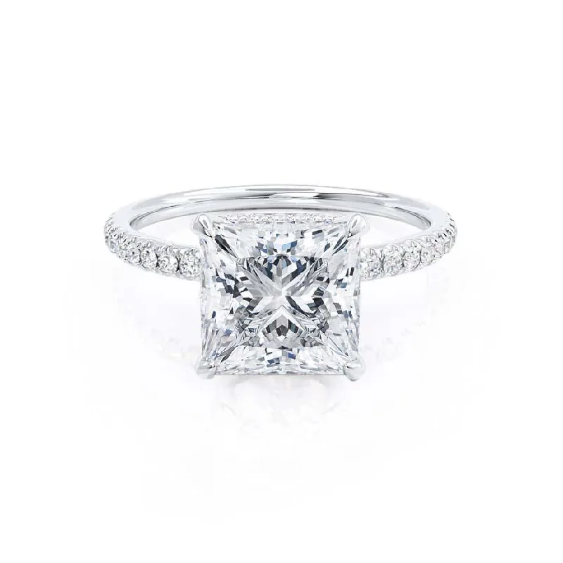 handcrafted engagement rings -1.50 CT Princess Shaped Moissanite Hidden Halo Style Engagement Ring