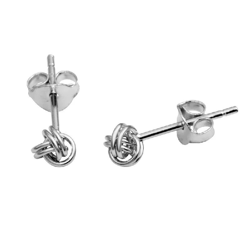 fashion earrings for women -Rhodium Plated 925 Sterling Silver Mini Knot Stud Earrings - STE01155RH