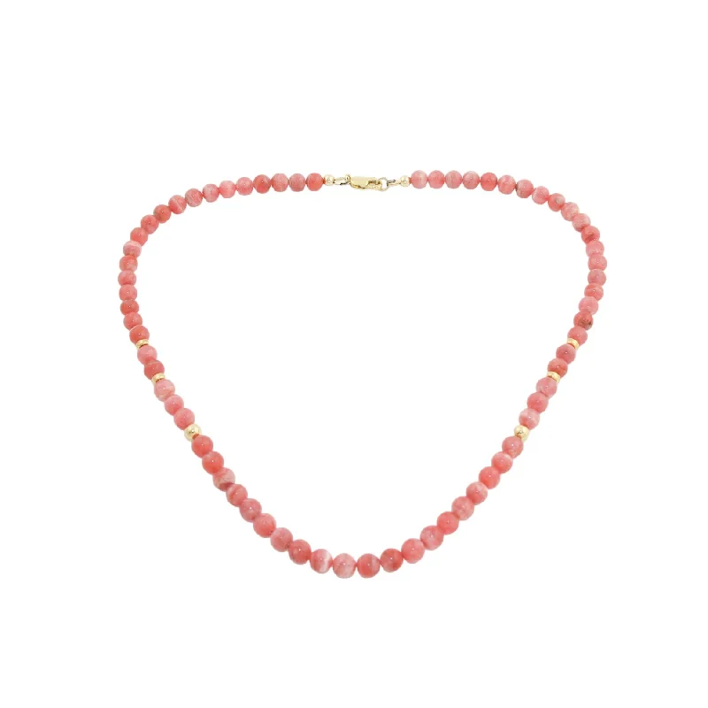 celestial necklaces for women -17.5" Rhodochrosite x Gold Beaded Necklace