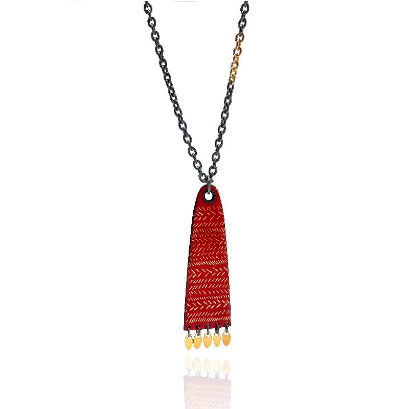 pearl necklaces for women -Red and Gold Enamel Pendant Necklace