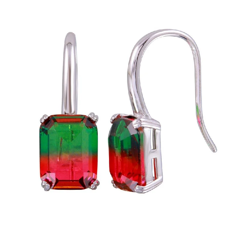 stacked earrings for women -Rhodium Plated 925 Sterling Silver Dangling Gradient CZ Earrings - STE01190