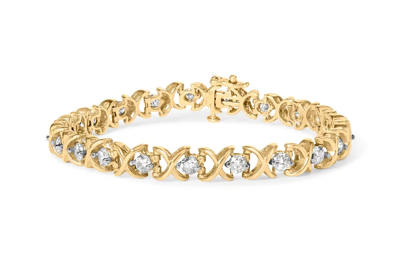 14K Yellow Gold 5.00 Cttw Round-Cut Diamond X-Link 7.5" Bracelet