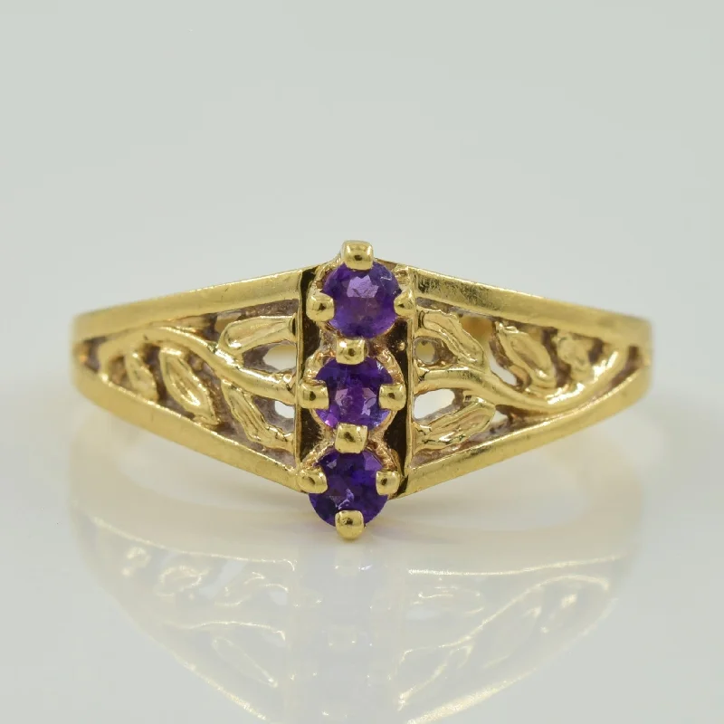 Vertical Three Stone Amethyst Ring | 0.12ctw | SZ 5.5 |