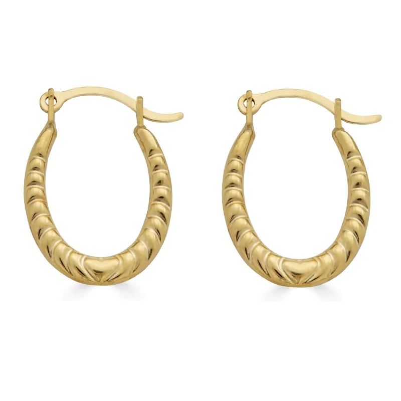 women’s silver hoop earrings -14E00364 - 14 Karat Yellow Gold Rope Design Latch Back Hoop Earring