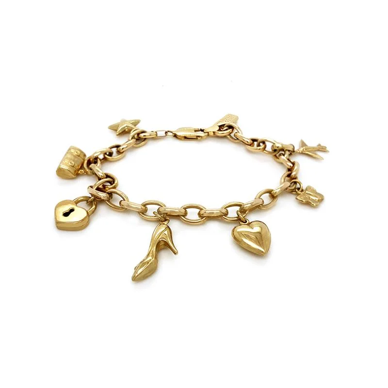 9K Yellow Gold Bracelet 8 Charm Belcher