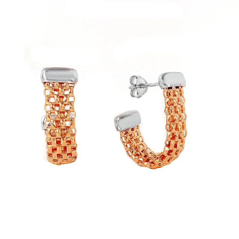 bohemian earrings for women -Silver 925 Rose Gold Plated J Hook Earrings - ITE00069RGP