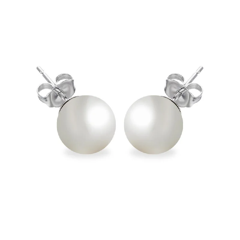 silver earrings for women -Silver 925 Rhodium Plated Pearl Stud Earrings - BGE00330