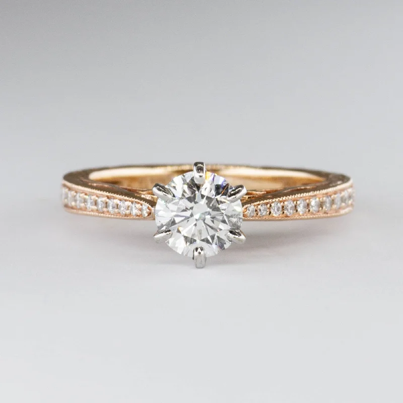 Scroll and Milgrain Design 6-Prong Diamond Engagement Ring | 0.65ctw VS1 G Ex | SZ 4 |