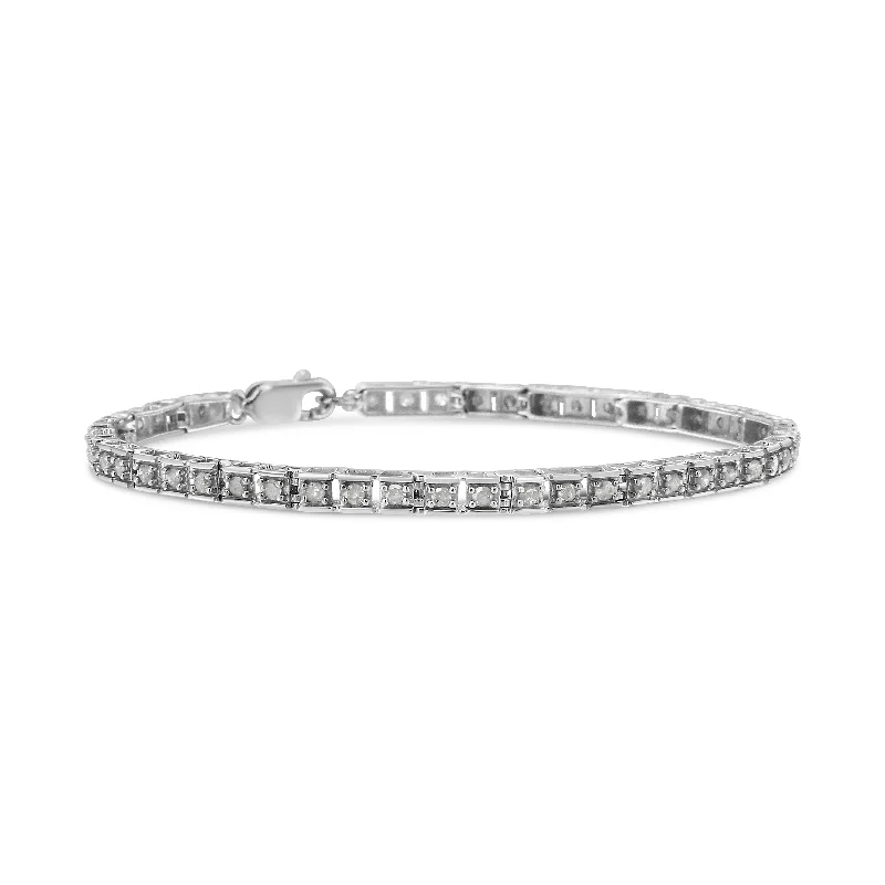 .925 Sterling Silver 1.0 Cttw Diamond Square Hybrid Link 7" Tennis Bracelet