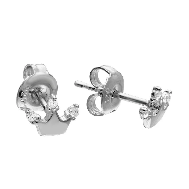 fashion earrings for women -Silver 925 Rhodium Plated Crown CZ Stud Earrings - GME00075RH