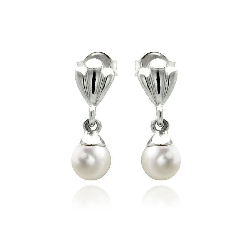 glamorous earrings for women -Silver 925 Rhodium Plated Synthetic Pearl Dangling Stud Earrings - STE00888