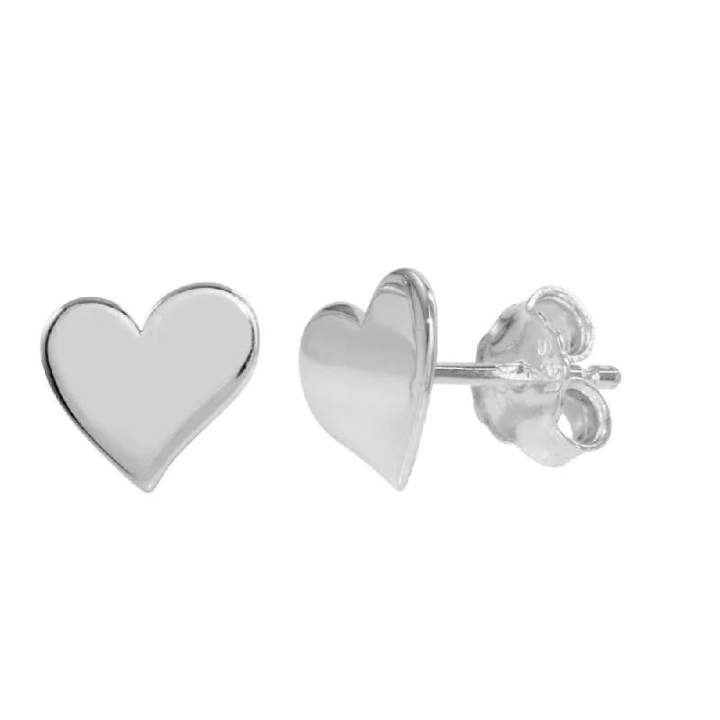 unique pearl earrings for women -Rhodium Plated 925 Sterling Silver Flat Heart Stud Earrings - SOE00012