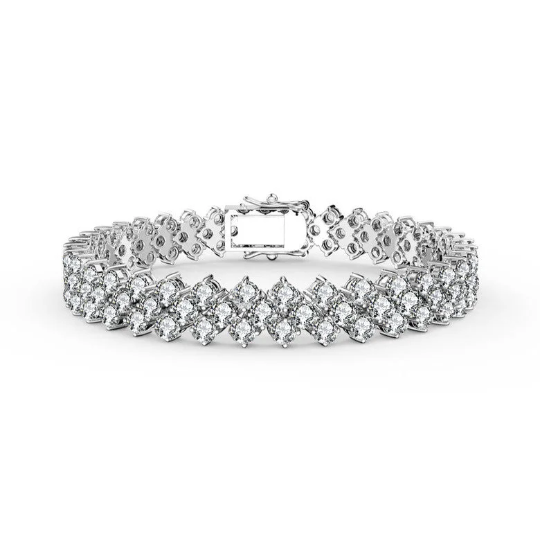 White Gold Plated with Clear Cubic Zirconia Three Row Bracelet