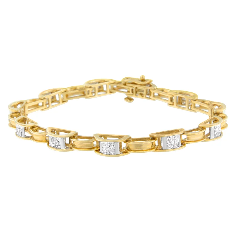 14K Yellow Gold Princess Cut Diamond Chain Link Bracelet