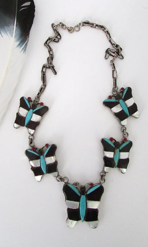 birthday gift necklaces for women -CAROL KEE Vintage 60s 70s Butterfly Zuni Necklace