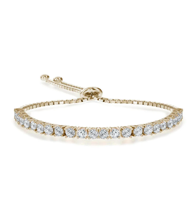 Bolo Adjustable Bracelet with Round Clear Cubic Zirconia