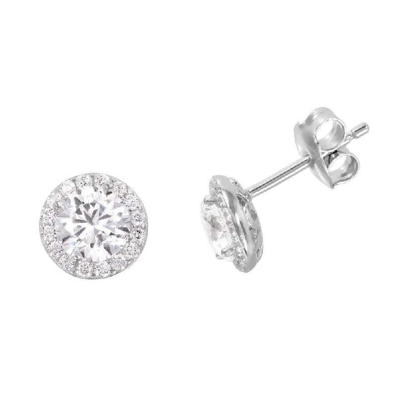 statement earrings for women -Silver 925 Rhodium Plated CZ Halo Stud Earrings GME00010RH