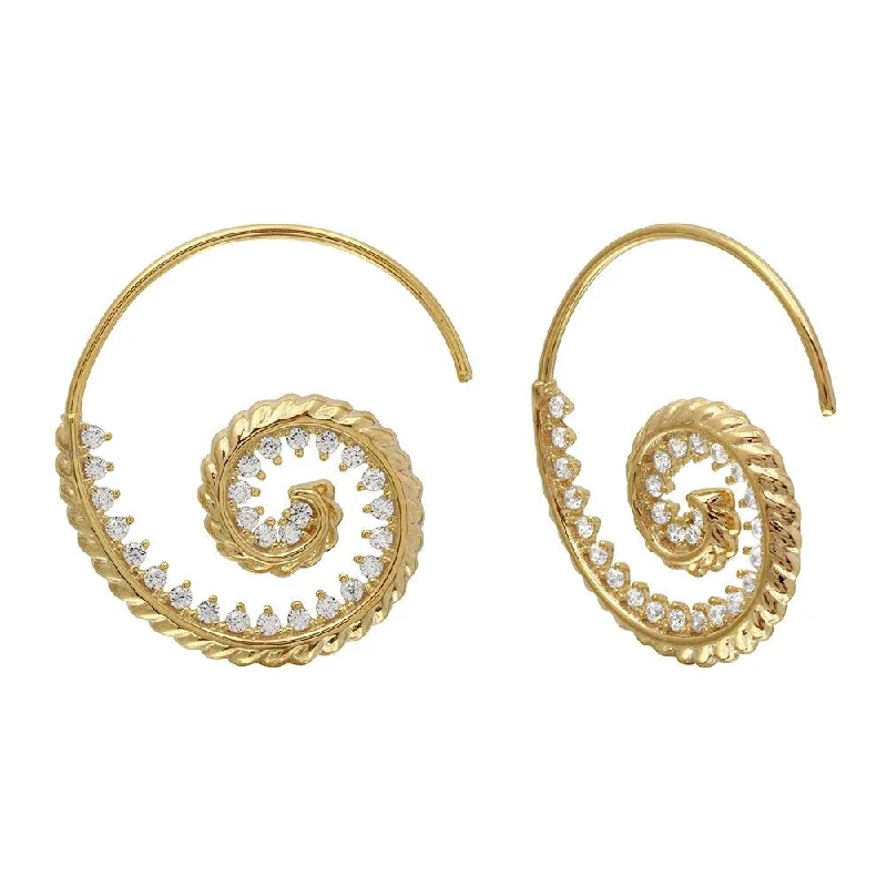 drop earrings for women -Gold Plated 925 Sterling Silver Spiral Design CZ Earrings - GME00108GP