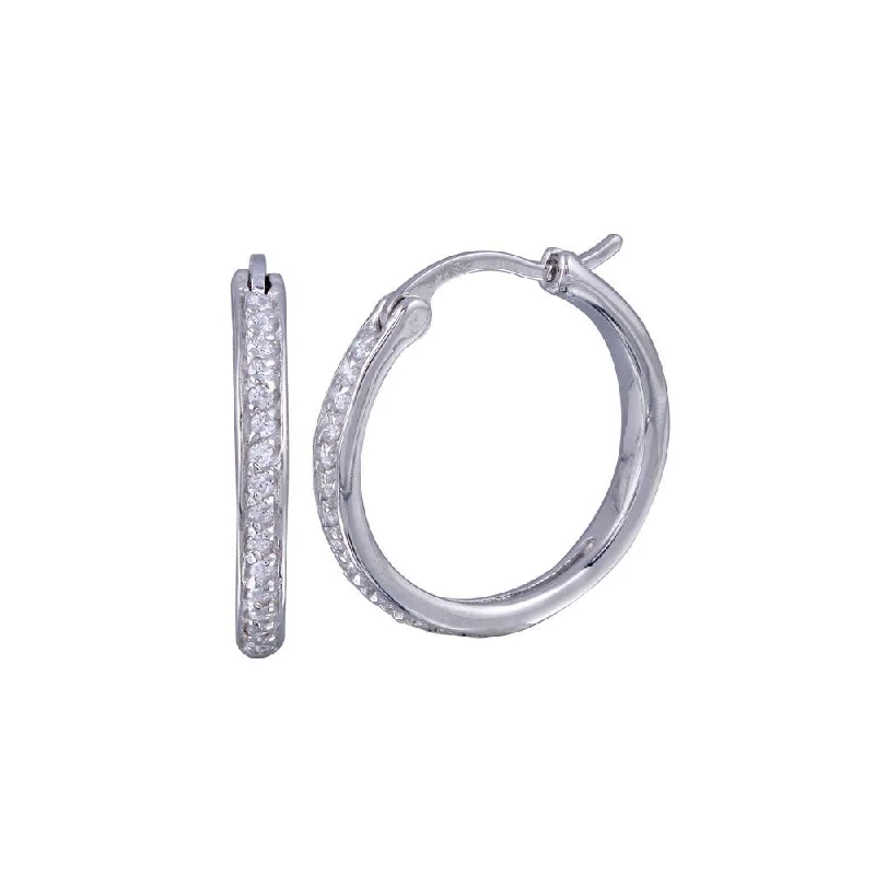 diamond hoop earrings for women -Silver 925 Rhodium Plated Round CZ Hoop Earrings - STE00587