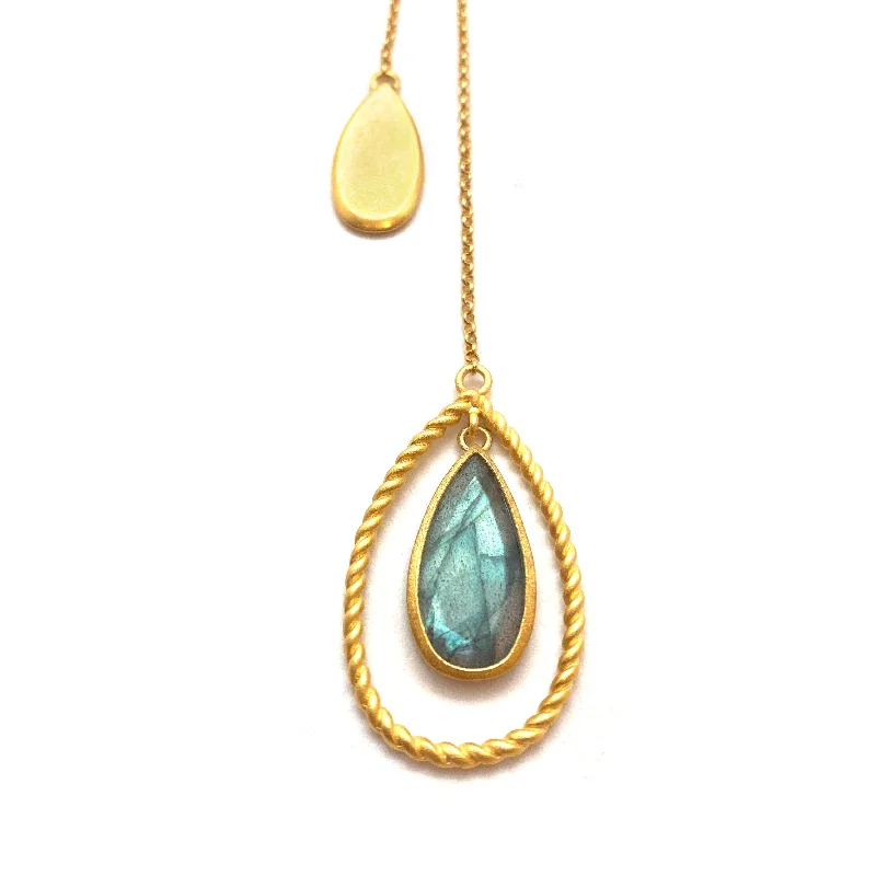 elegant silver necklaces for women -Teardrop Labradorite Lariat