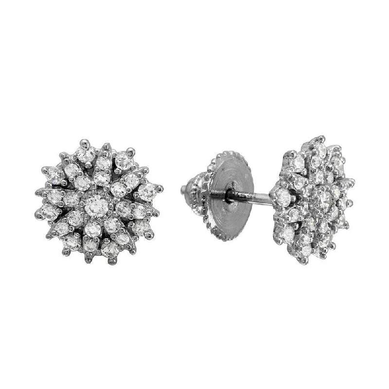 twisted earrings for women -Rhodium Plated 925 Sterling Silver CZ Encrusted Snow Flakes Stud Earrings - GME00087