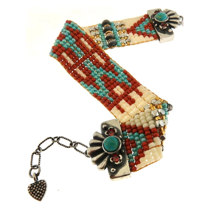 CHILI ROSE TRADITIONAL RUST WHITE BEADED BRACELET