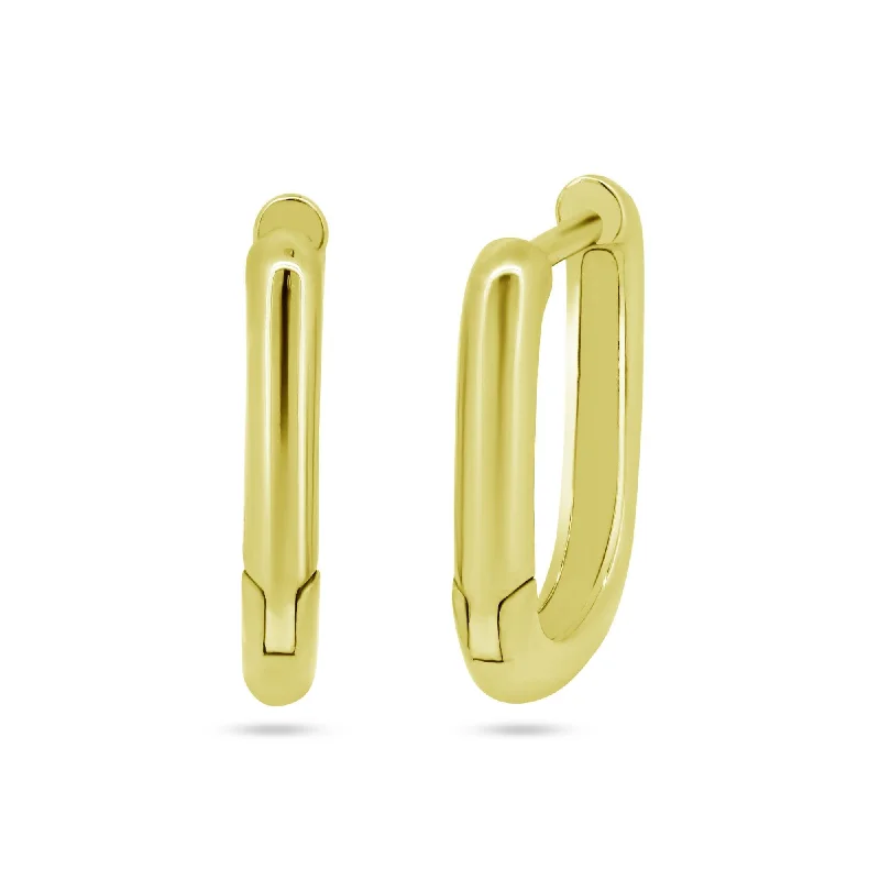 artistic earrings for women -Sterling Silver Gold Plated Square Oval Hoop Earring - STE01359GP