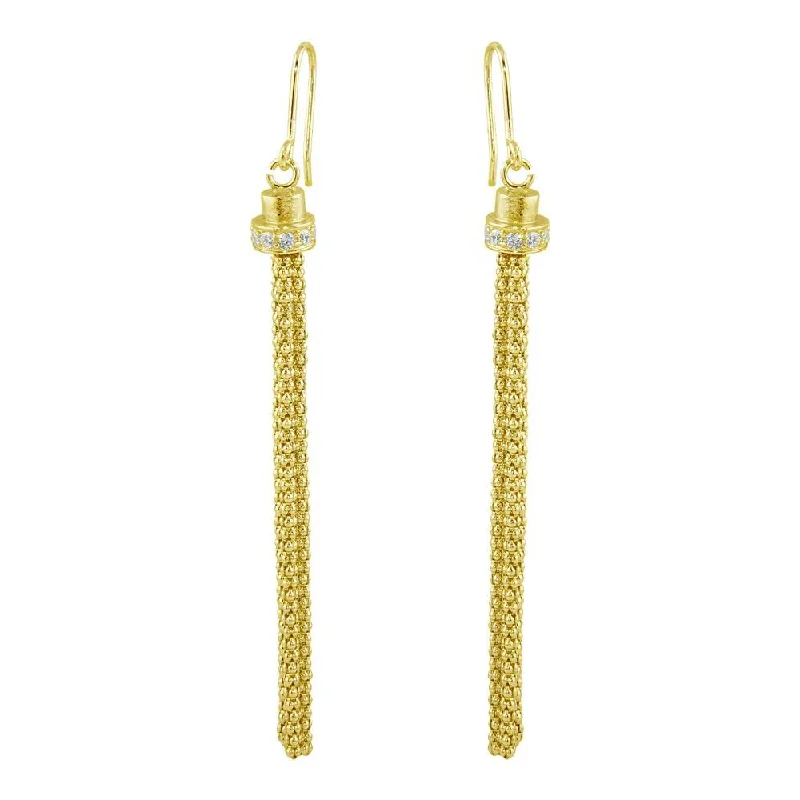 gold earrings for women -Gold Plated 925 Sterling Silver Tassel Drop Earrings with CZ - ARE00010GP