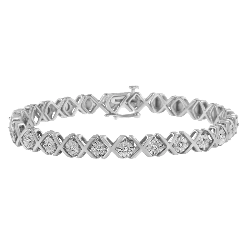 .925 Sterling Silver 1/10 cttw Miracle-Set Round-Cut Diamond "X" Link Tennis Bracelet