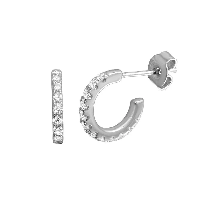 women’s silver hoop earrings -Rhodium Plated 925 Sterling Silver huggie hoop Earrings with CZ - STE01173RH