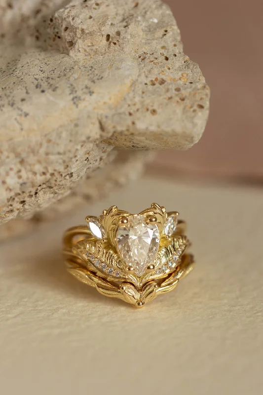 affordable engagement ring sets -Lab grown diamond engagement ring set in yellow gold, gorgeous bridal ring set / Adonis