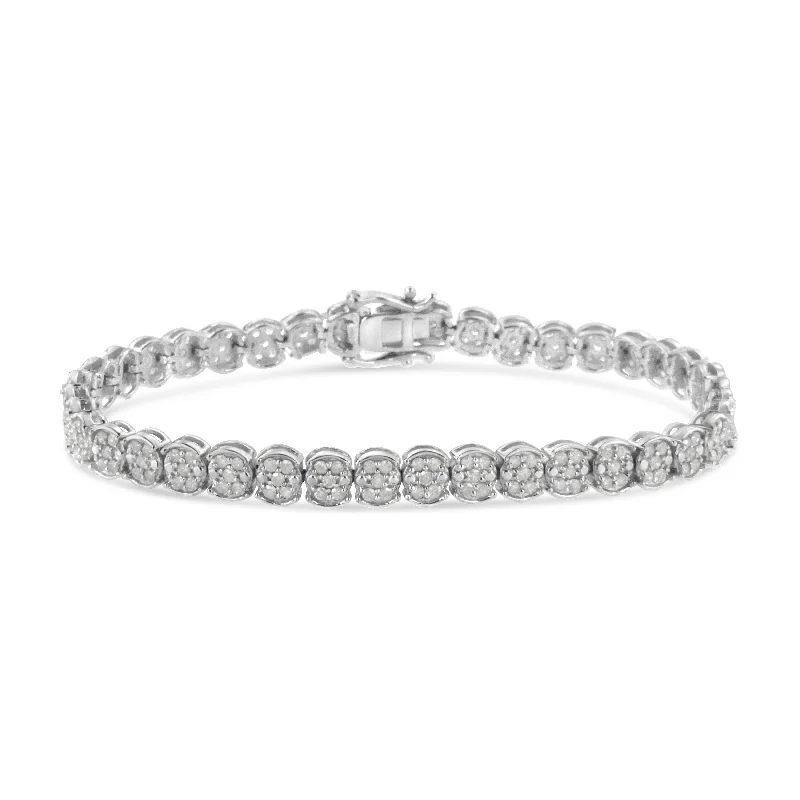 .925 Sterling Silver 2.0 Cttw Diamond Cluster Link Bracelet