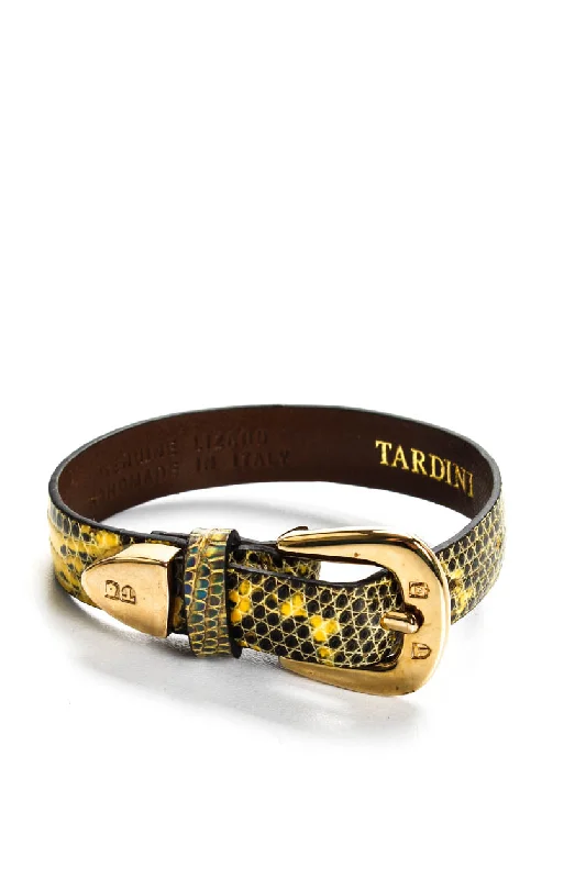 Tardini Womens Genuine Lizard Country Style Buckled Bracelet Yellow