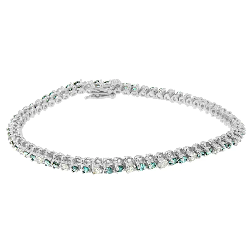 14K White Gold White And Treated Blue Diamond Bracelet