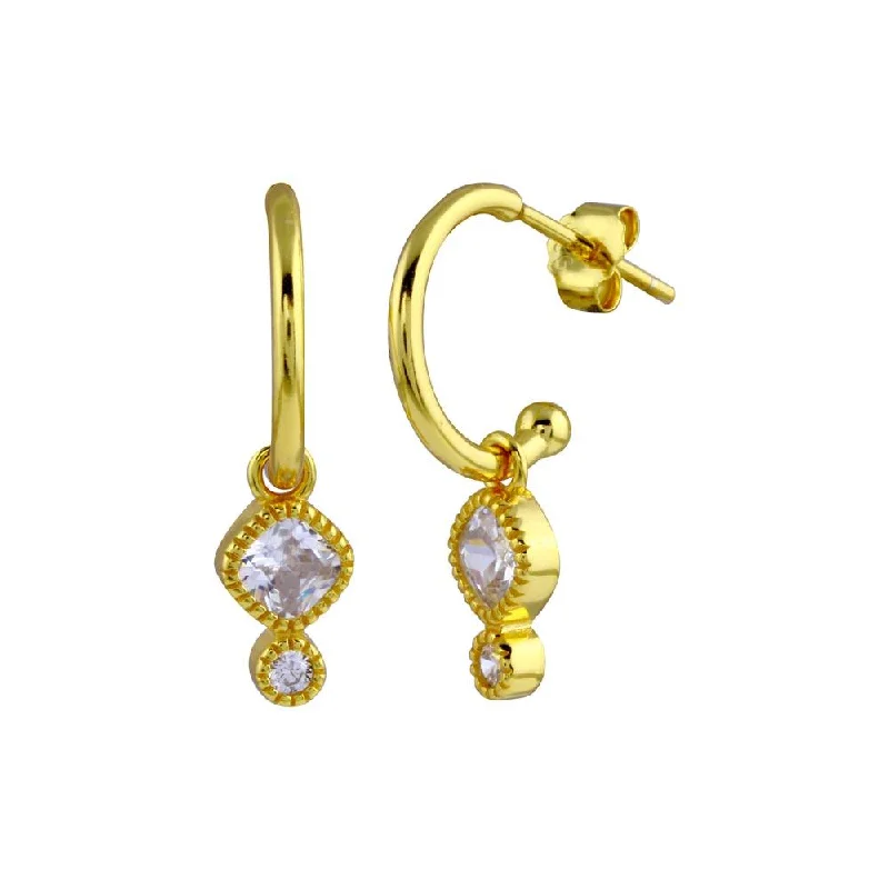 intricate design earrings for women -Gold Plated 925 Sterling Silver CZ Dangling Hoop Earring - STE01284