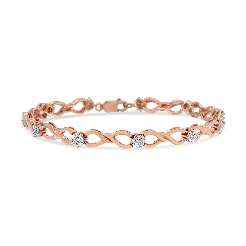 10K Rose Gold 1/2 cttw Diamond Cluster and Infinity Weave Link Bracelet