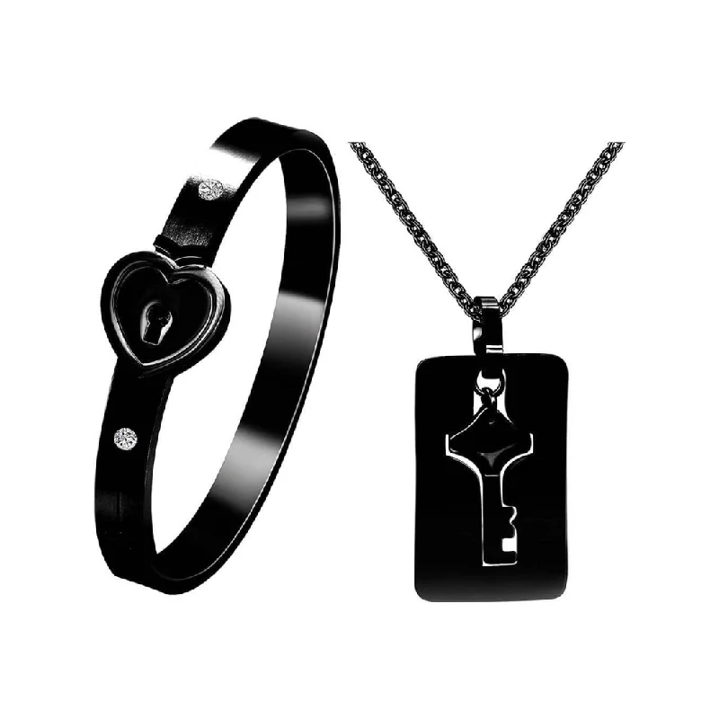 Lock and Key Necklace and Bracelet For Couples