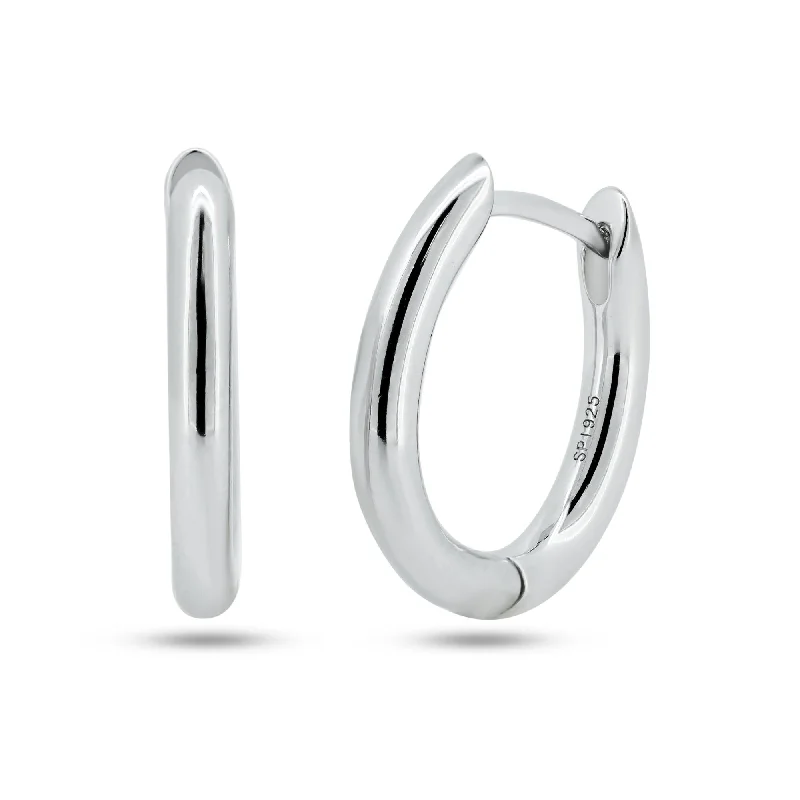 elegant earrings for women -Sterling Silver Rhodium Plated Oval Hoop Earring - STE01356RH