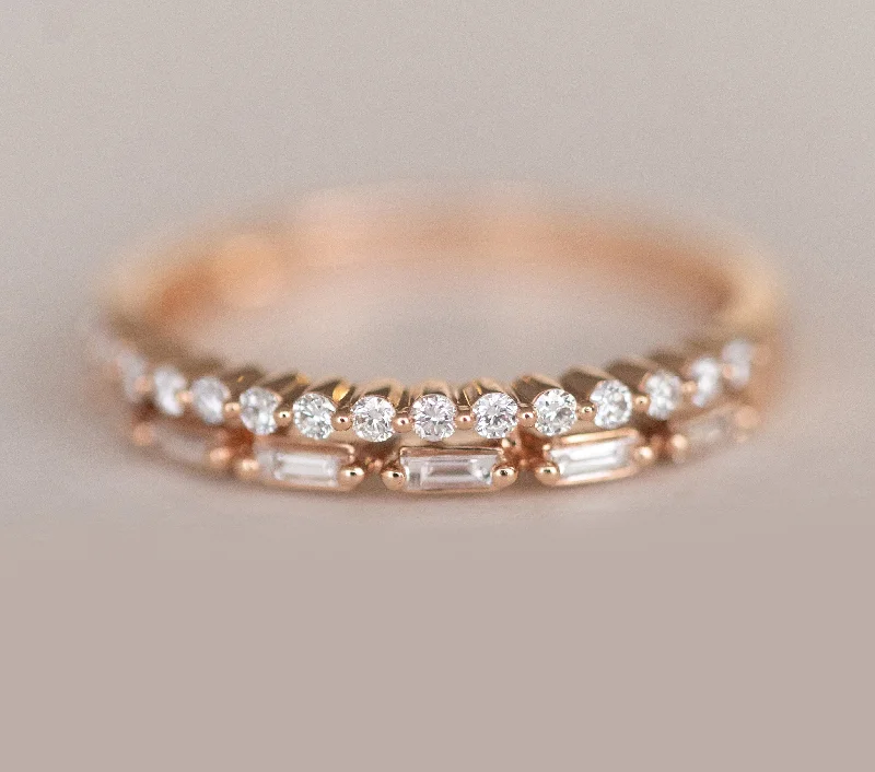 women’s engagement ring sets -0.38ct Round And Baguette Cut Moissanite Diamond Stackable Wedding Band