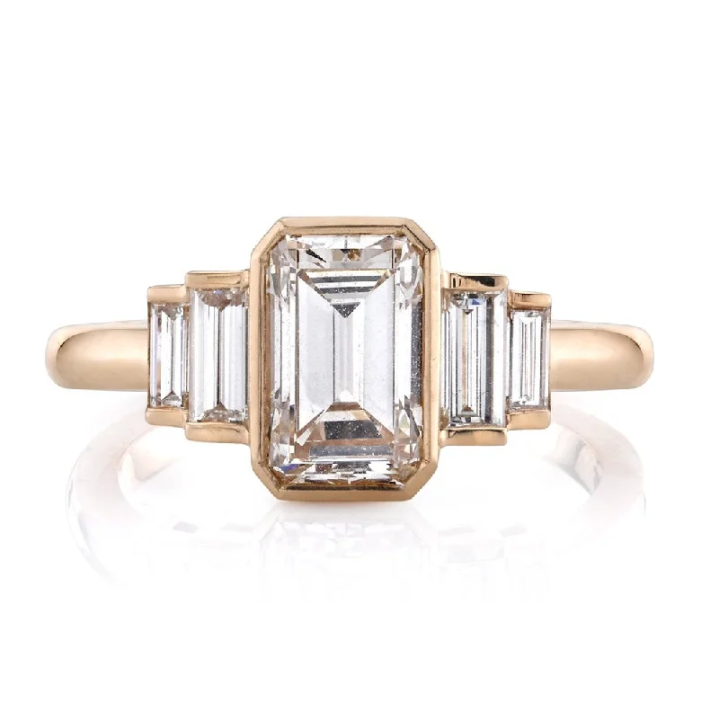 unique engagement rings for women -0.92ct Emerald Cut Moissanite Diamond 5 Stone Engagement Ring