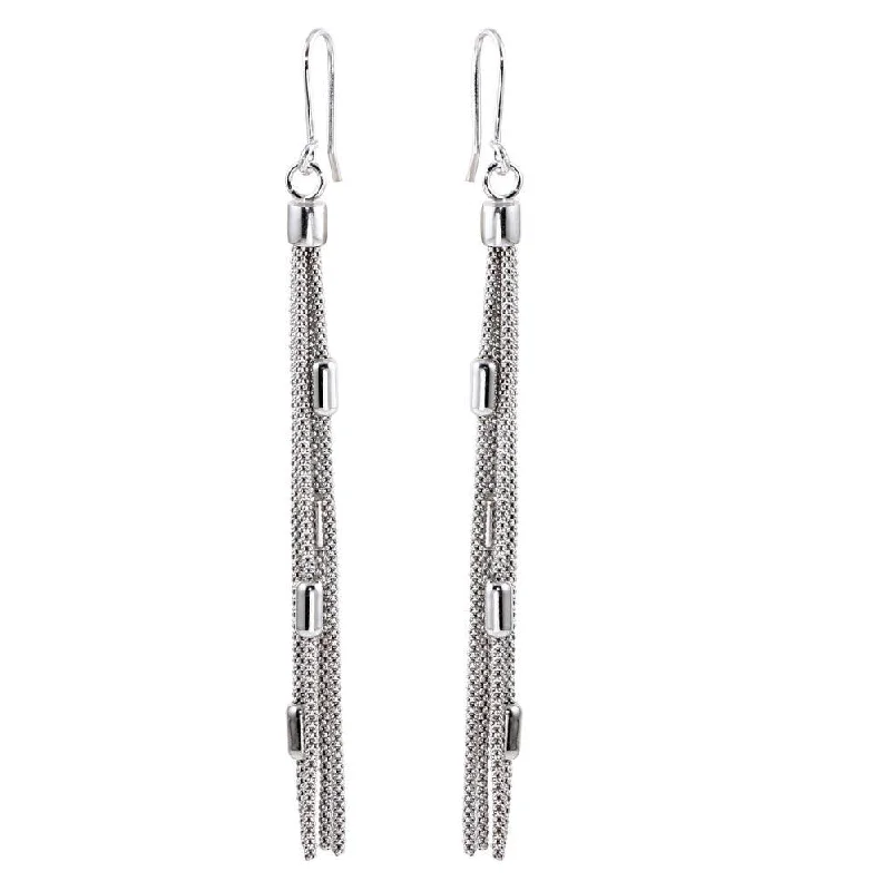 diamond hoop earrings for women -Rhodium Plated 925 Sterling Silver Tassel Earrings - ARE00011RH