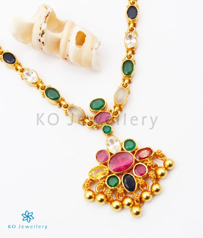 vintage gold necklaces for women -The Vedya Silver Navaratna Necklace