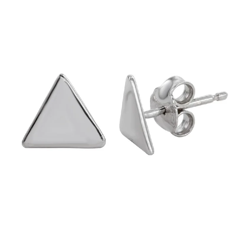 luxury crystal earrings for women -Rhodium Plated 925 Sterling Silver Flat Triangle Stud Earrings - SOE00008