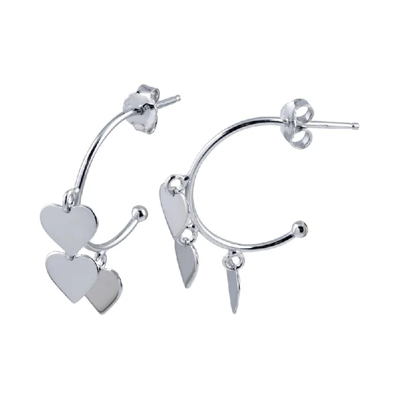 luxury earrings for women -Rhodium Plated 925 Sterling Silver Dangling Heart Silver Charm Earrings - SOE00024