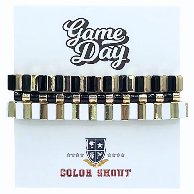 Unisex - Game Day: Team Colors Enamel Tile Double Stack Bracelet In Black/gold