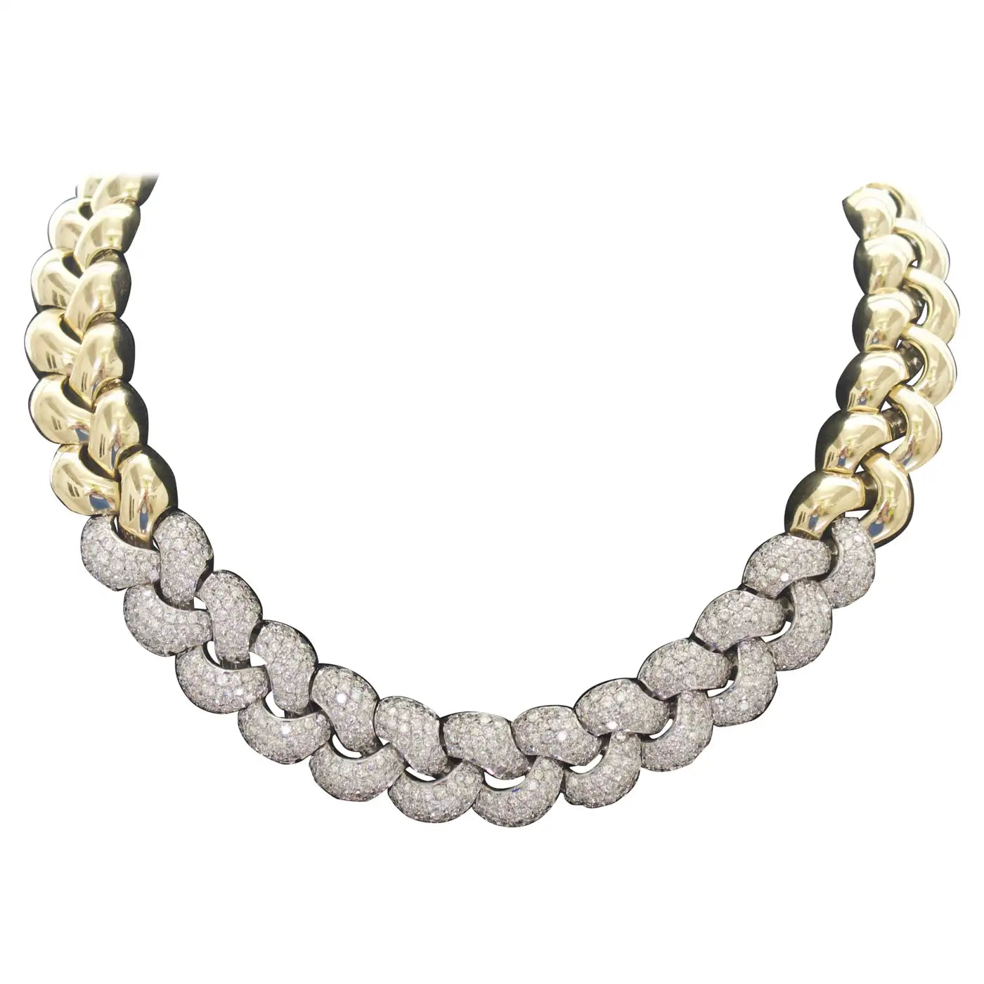 geometric necklaces for women -Heavy Important Diamond 18k Yellow Gold Décolletage Necklace 28.75 Cts. 4.75 oz