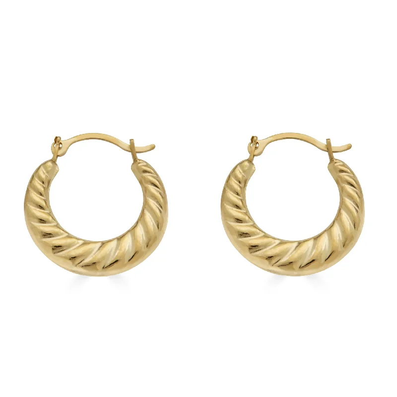 women’s bridal earrings -14E00365 - 14 Karat Yellow Gold Rope Design Latch Back Hoop Earring