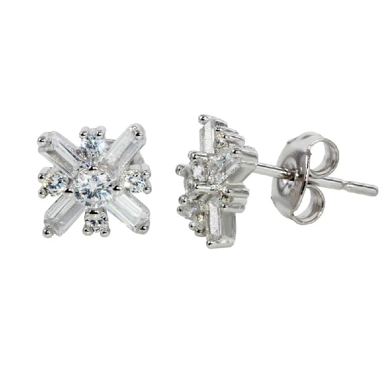 high-end earrings for women -Rhodium Plated 925 Sterling Silver CZ Snow Flakes Earrings - STE01136