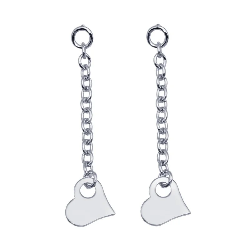 wedding earrings for women -Rhodium Plated 925 Sterling Silver Drop Heart Earrings - DSE00004