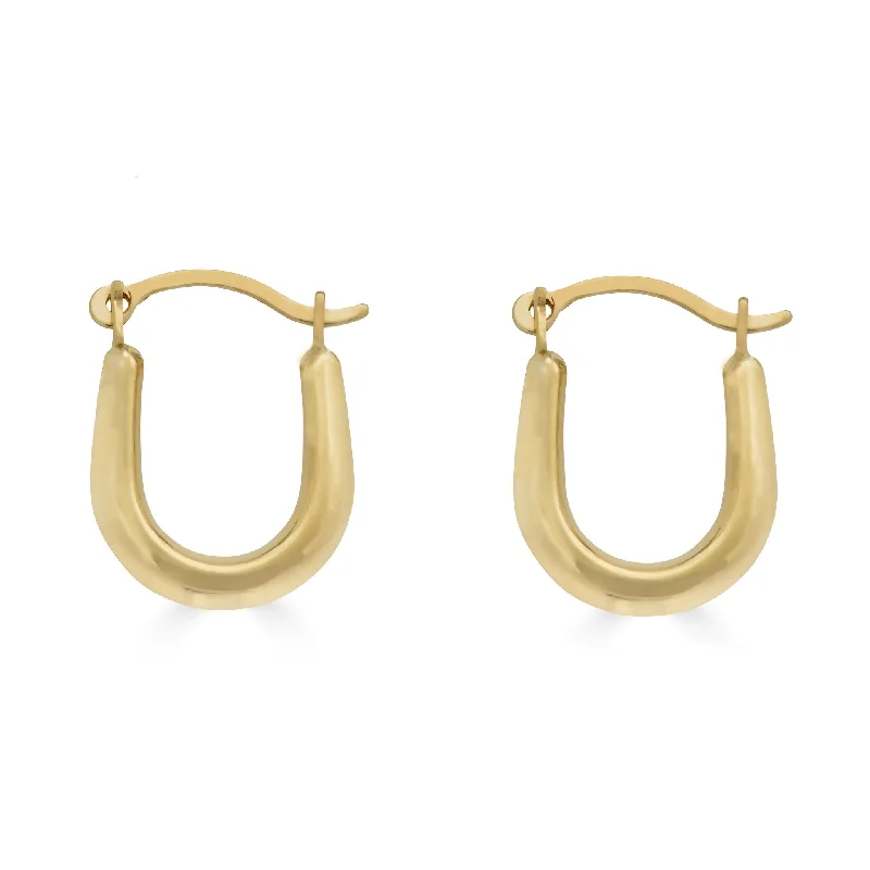 geometric stud earrings for women -14E00362 - 14 Karat Yellow Gold U Shaped Latch Back Hoop Earring